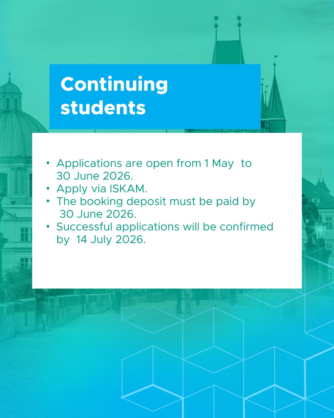 🏡 Looking for accommodation in Prague?
Good news! VŠE guarantees a spot in dormitories for all international students 💙
No need to stress about finding a shared flat — you’ve got a place with us!
📅 Check the dormitory application timeline and make sure to apply on time.
#VSEPrague #StudyInPrague #StudentLife #InternationalStudents #PragueLife #dormitories #askstudents