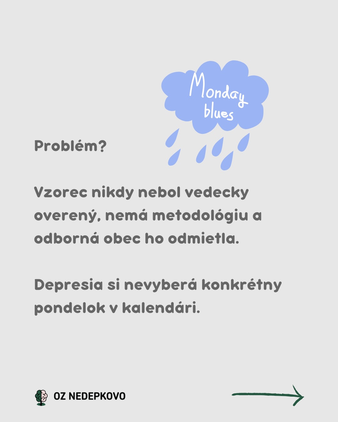 Modrý pondelok? Skôr marketingový ťah než vedecký fakt.🧊
Napriek tomu, že „Blue Monday“ vznikol v hlavách marketérov, pocity úzkosti či únavy, ktoré mnohí z nás v januári zažívajú, sú reálne.
Krátke dni, chlad a tlak na novoročné predsavzatia nám na pohode nepridávajú.
V OZ Nedepkovo však veríme, že o duševnom zdraví treba hovoriť bez ohľadu na to, čo hovorí kalendár.
Nečakaj na špeciálny deň, aby si sa začal/a starať o svoju dušu.
Dnes stačí, ak na seba budeš dobrý/á. Nič viac sa nevyžaduje. ✨
#OZNedepkovo #BlueMonday #DusevneZdravie #Januar #Depresia #Sebalaska #Psychologia #SmeVTomSpolu