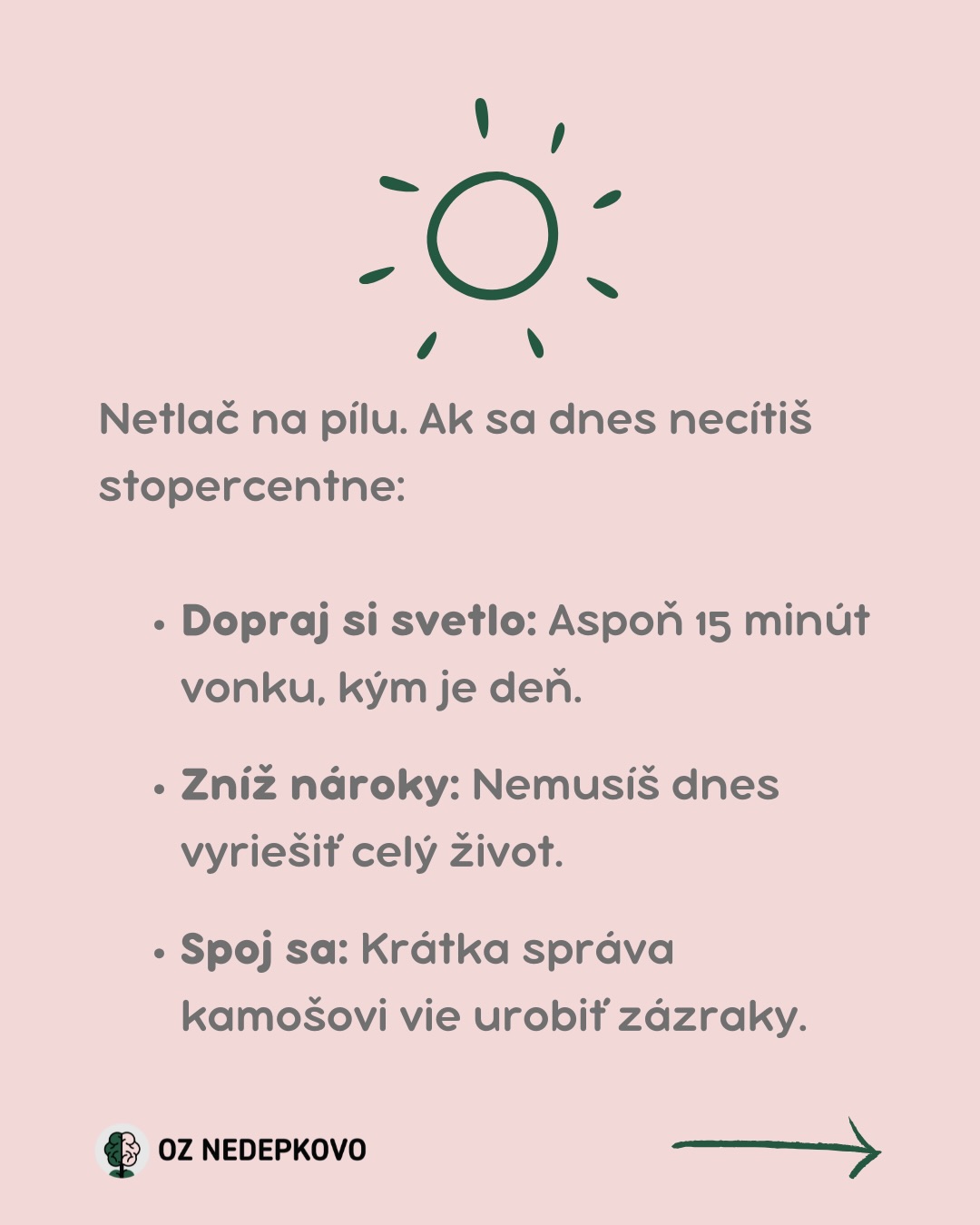 Modrý pondelok? Skôr marketingový ťah než vedecký fakt.🧊
Napriek tomu, že „Blue Monday“ vznikol v hlavách marketérov, pocity úzkosti či únavy, ktoré mnohí z nás v januári zažívajú, sú reálne.
Krátke dni, chlad a tlak na novoročné predsavzatia nám na pohode nepridávajú.
V OZ Nedepkovo však veríme, že o duševnom zdraví treba hovoriť bez ohľadu na to, čo hovorí kalendár.
Nečakaj na špeciálny deň, aby si sa začal/a starať o svoju dušu.
Dnes stačí, ak na seba budeš dobrý/á. Nič viac sa nevyžaduje. ✨
#OZNedepkovo #BlueMonday #DusevneZdravie #Januar #Depresia #Sebalaska #Psychologia #SmeVTomSpolu