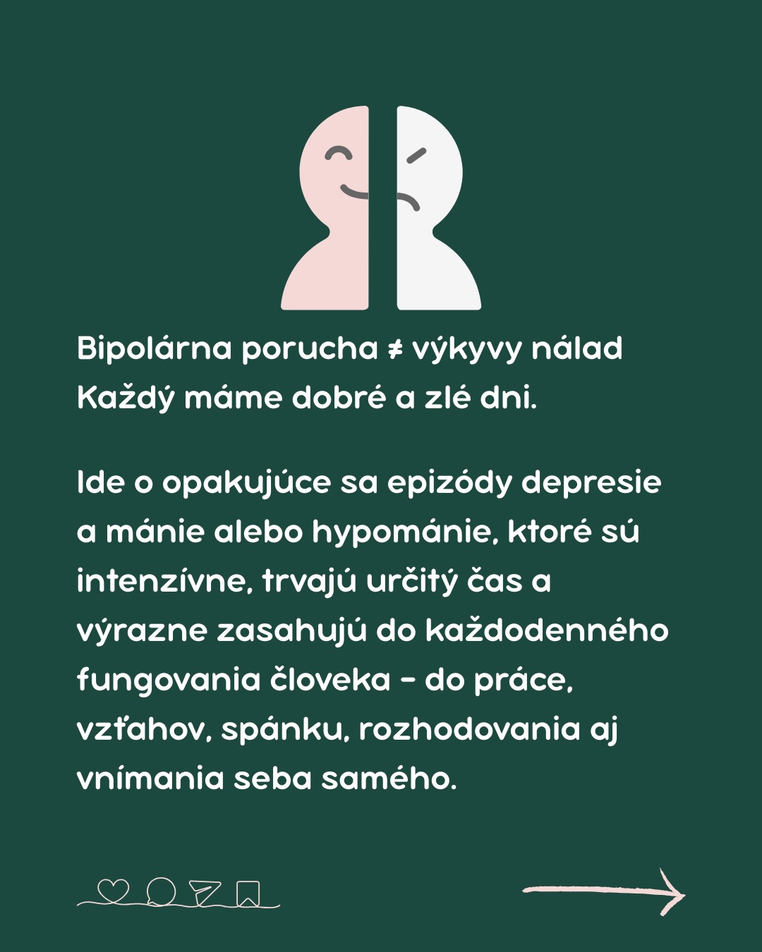 Bipolárna porucha sa nedá diagnostikovať jedným testom. A už vôbec nie za pár minút.
Často sa roky skrýva za iné diagnózy – depresiu, úzkostné poruchy, vyhorenie či PTSD. Bipolárna porucha má mnoho tvárí a svoje epizódy si vie veľmi dobre maskovať.
Mnohí ľudia vyhľadajú pomoc až v depresii.😔 Obdobia zvýšenej energie, zrýchleného myslenia či nadmerného výkonu si neuvedomujú ako problém – alebo ich vnímajú ako chvíle, keď konečne fungujú. A tak zostane dôležitá časť príbehu často nepomenovaná.
Správna diagnóza nie je nálepka.
Je to vysvetlenie. Úľava. A začiatok cesty k stabilite a porozumeniu sebe samému.
Ak máš pocit, že ti tvoja diagnóza „nesedí“ alebo že sa v nej nespoznávaš, je v poriadku pýtať sa a hľadať odpovede.
Duševné ochorenia nie sú hanba.
A hovoriť o nich nahlas môže niekomu zachrániť roky blúdenia.
💙 OZ Nedepkovo
#dusevnezdravie #bipolarnaporucha #dusevneochorenia #destigmatizacia #mentalnezdravie #psychiatria #hovorimenahlas #obcianskezdruzenie