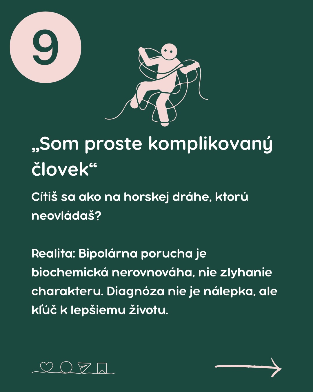 Bipolárna porucha nie je len o tom, že si raz hore a raz dole.🎢
Je to komplexné ochorenie, ktoré sa často nenápadne maskuje za tvoju povahu, životný štýl alebo momentálnu náladu.
Mnoho ľudí roky netuší, že ich „extrémy“ majú meno. Myslia si, že sú proste len príliš ambiciózni, príliš leniví alebo príliš impulzívni.
Pravdou však je, že za tým môže byť biochemická búrka v mozgu, ktorú vôľa ani silná káva nespravia.
Prečo je dôležité o tom hovoriť?
✅ Destigmatizácia: Bipolárna porucha nie je voľba ani charakterová vada.
✅ Skorá pomoc: Čím skôr človek pochopí, čo sa deje, tým skôr vie získať kontrolu nad svojím životom.
✅ Pochopenie: Aby sme prestali súdiť seba aj iných za prejavy, ktoré sú v skutočnosti symptómami.
👉 Prelistuj si carousel a zisti, ktoré nenápadné signály môžu naznačovať, že nejde len o „povahu“.
Ak si sa v týchto bodoch našiel/našla, neznamená to, že si „pokazený/á“.
Znamená to len, že tvoj mozog funguje trochu inak a zaslúži si odbornú pozornosť a starostlivosť. 🧡
💡Pamätaj: Diagnózu stanovuje výhradne odborník (psychiater). Ak máš pochybnosti, neboj sa zaklopať na dvere ambulancie. Je to ten najväčší prejav odvahy.
#dusevnezdravie #bipolarnaporucha #bipolar #mentalnezdravie #stopstigma #maniadepresia #dusevneochorenia