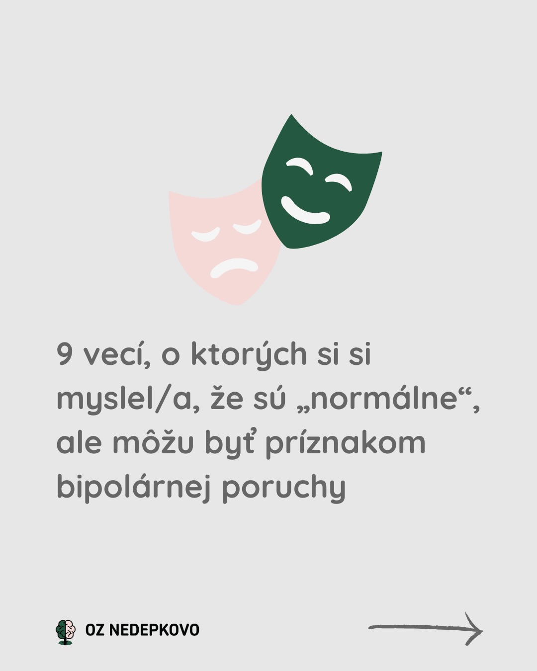 Bipolárna porucha nie je len o tom, že si raz hore a raz dole.🎢
Je to komplexné ochorenie, ktoré sa často nenápadne maskuje za tvoju povahu, životný štýl alebo momentálnu náladu.
Mnoho ľudí roky netuší, že ich „extrémy“ majú meno. Myslia si, že sú proste len príliš ambiciózni, príliš leniví alebo príliš impulzívni.
Pravdou však je, že za tým môže byť biochemická búrka v mozgu, ktorú vôľa ani silná káva nespravia.
Prečo je dôležité o tom hovoriť?
✅ Destigmatizácia: Bipolárna porucha nie je voľba ani charakterová vada.
✅ Skorá pomoc: Čím skôr človek pochopí, čo sa deje, tým skôr vie získať kontrolu nad svojím životom.
✅ Pochopenie: Aby sme prestali súdiť seba aj iných za prejavy, ktoré sú v skutočnosti symptómami.
👉 Prelistuj si carousel a zisti, ktoré nenápadné signály môžu naznačovať, že nejde len o „povahu“.
Ak si sa v týchto bodoch našiel/našla, neznamená to, že si „pokazený/á“.
Znamená to len, že tvoj mozog funguje trochu inak a zaslúži si odbornú pozornosť a starostlivosť. 🧡
💡Pamätaj: Diagnózu stanovuje výhradne odborník (psychiater). Ak máš pochybnosti, neboj sa zaklopať na dvere ambulancie. Je to ten najväčší prejav odvahy.
#dusevnezdravie #bipolarnaporucha #bipolar #mentalnezdravie #stopstigma #maniadepresia #dusevneochorenia