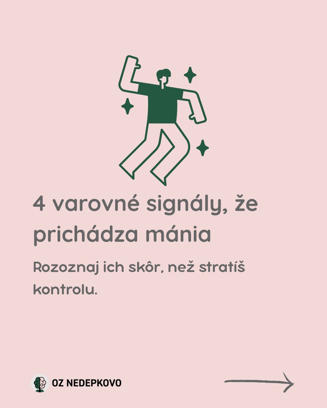 Konečne mi je skvele.“ Alebo je to začiatok mánie?
Mánia (alebo hypománia) nie je len „dobrá nálada“. Je to stav, kedy tvoj mozog 🧠 prepne na plné obrátky a ty pomaly strácaš kontrolu nad volantom.
Najhoršie na nej je, že zo začiatku môže chutiť fantasticky, ale ten pád potom býva tvrdý.😱
4 signály, ktoré by si nemal/a ignorovať:
🚩 Spánok: Necítiš únavu ani po prebdenej noci.
🚩 Myšlienky: Bežia tak rýchlo, že sa o seba potkýnajú.
🚩 Podráždenosť: Tvoj nervový systém skratuje pri každej maličkosti.
🚩 Impulzivita: Robíš rozhodnutia, ktoré majú trvalé následky.
Poznať svoje „red flags“ je superschopnosť, ktorá ti môže zachrániť vzťahy aj zdravie.
Sme v tom spolu. Sme OZ Nedepkovo.🧡
Pomôž nám búrať mýty o duševných ochoreniach:
👉 2 % z dane: Cesta, ktorá ťa nestojí nič navyše.
👉 Donio: Každé euro nám pomáha tvoriť a pomáhať ďalej.
Všetky linky nájdeš v našom Biu. 🔗
Ďakujeme!🧡
#mania #hypomania #bipolarnaporucha #dusevnezdravie #dusevneochorenia