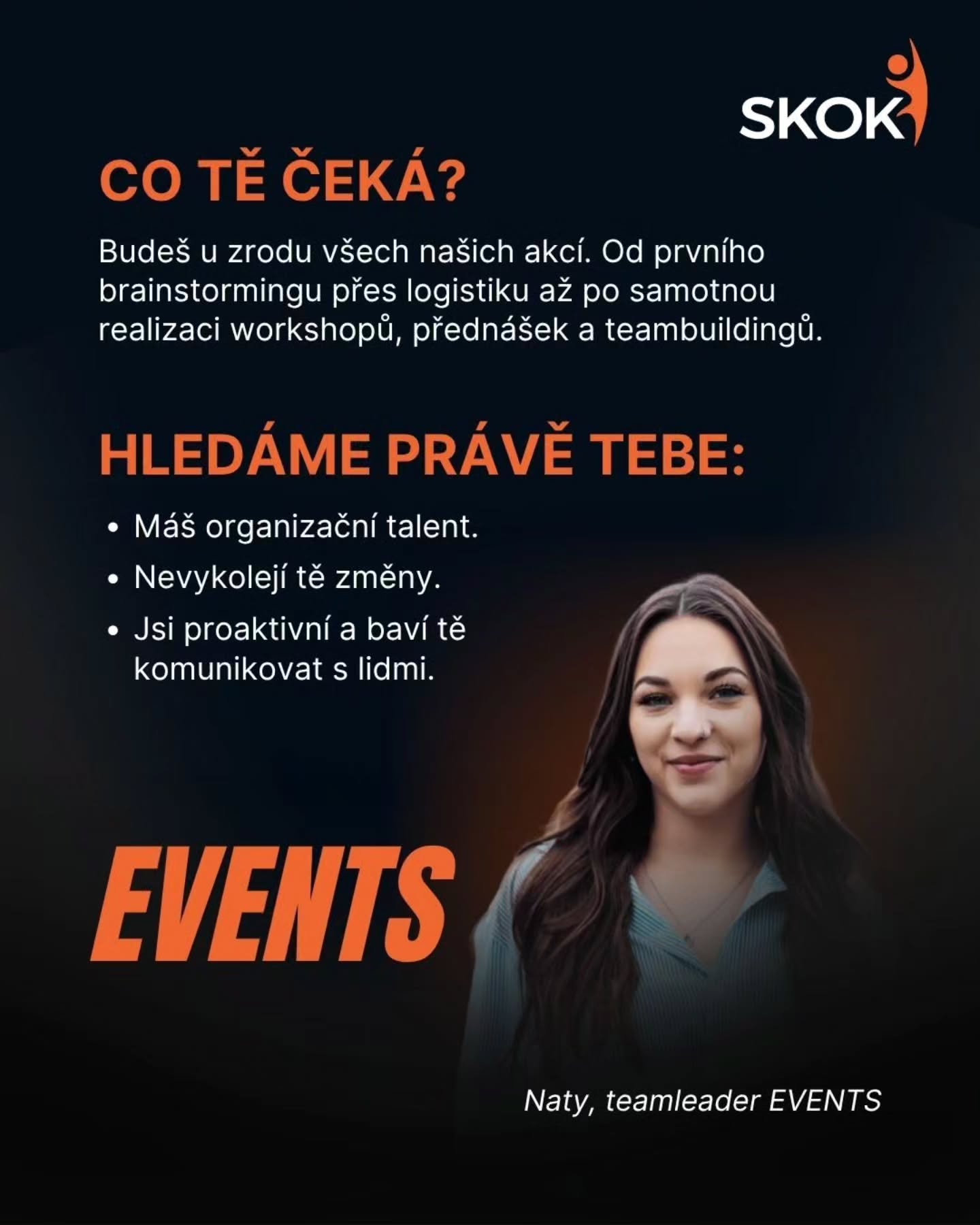 Hledáme nové tváře do SKOKu! ✨ Láká tě tým Events, Marketing nebo Content? Přidej se k nám a získej reálnou praxi už při škole.
📩 Chceš do toho jít s námi?
Pošli nám CV a krátké intro, proč bys chtěl/a být SKOKanem, na e-mail skok@vse.cz.
Do předmětu napiš, jaký tým sis vybral/a (Nábor 'Events' / 'Marketing' / 'Content').
⏳ Čas máš do neděle 20. září 2026.
#nabor #pridejse #studentlife #fmvvse #kariera