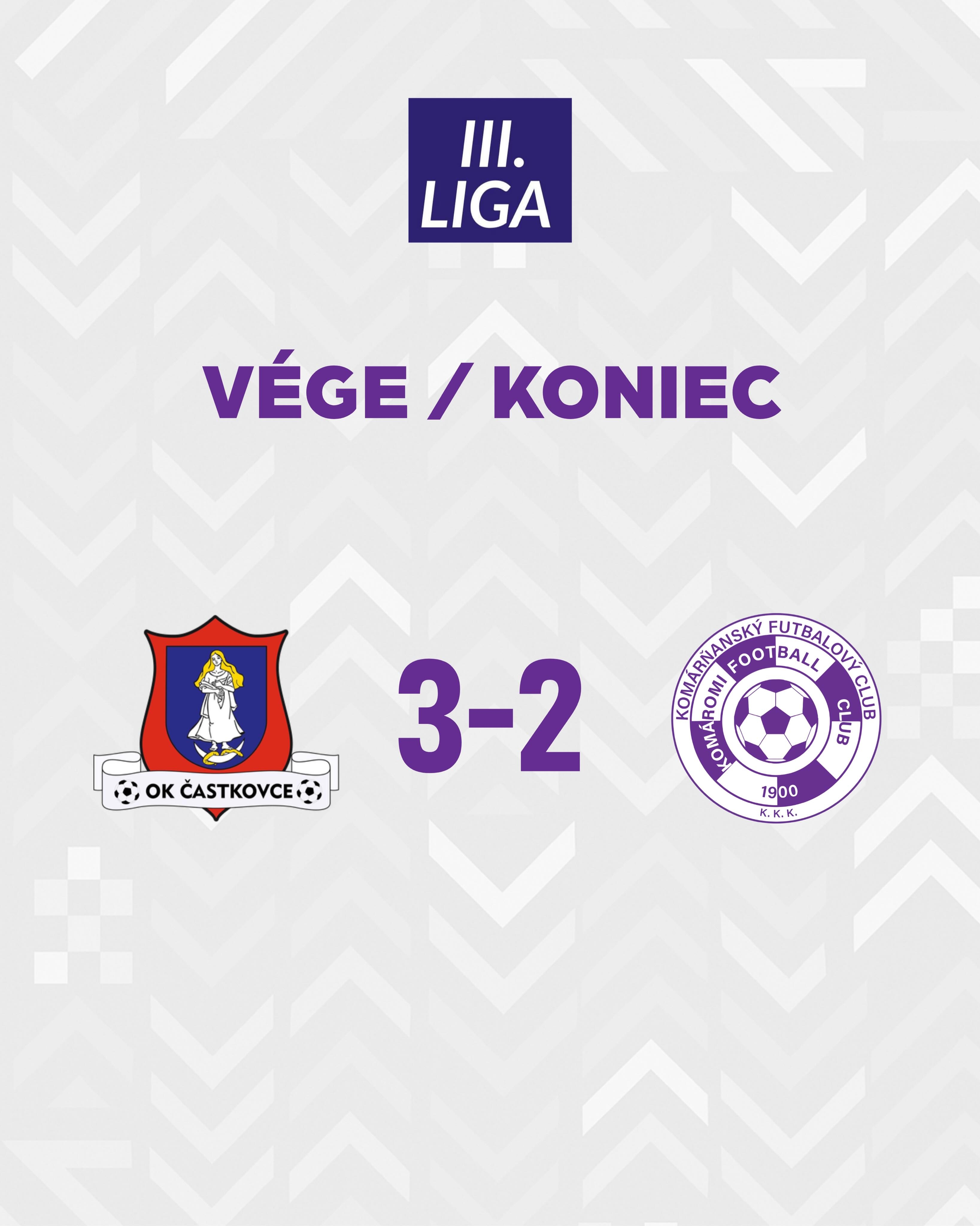 🇭🇺 B-csapatunk kétgólos hátrányból állt fel az OK Častkovce otthonában, a hajrában azonban a hazaiak újra betaláltak, ezzel eldöntve a találkozót ⚽️
Gyerünk tovább, fiúk! 💪
Hajrá KFC! 💜🤍
🇸🇰 Náš B-tím na pôde OK Častkovce zmazal dvojgólové manko, v závere však domáci opäť skórovali a rozhodli tak o osude stretnutia ⚽️
Ideme ďalej, chlapci! 💪
Do toho, KFC! 💜🤍